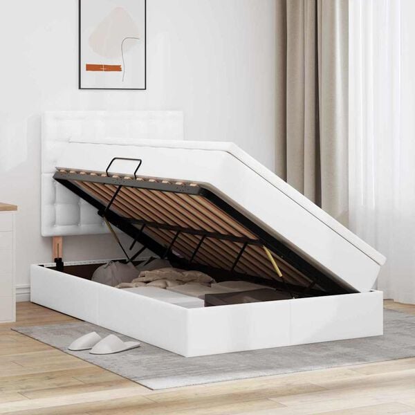 vidaXL Gulta ar uzglabā&scaron;anas vietu un LED ar LED Balts 120 x 190 cm