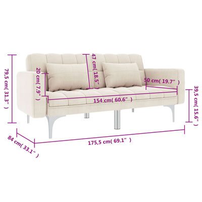 vidaXL izvelkams dīvāns, krēmkrāsas audums