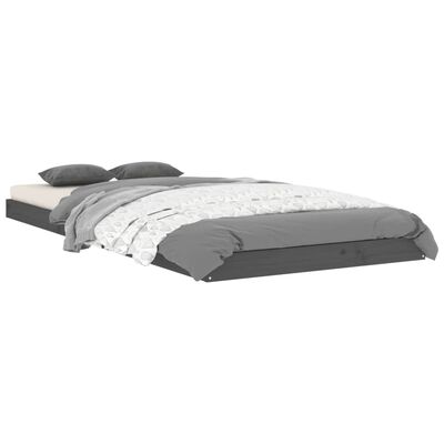 vidaXL gultas rāmis, pelēks, 90x200 cm, priedes masīvkoks