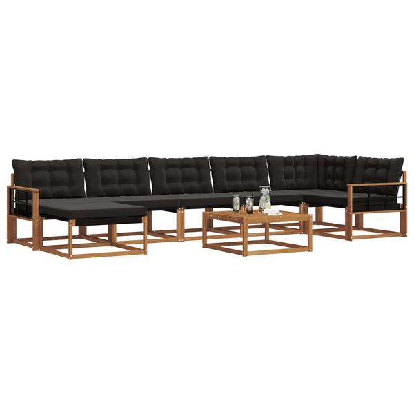 vidaXL Āra dīvānu komplekts 22 pcs Dabīgs un melns Cietā akācijas koks