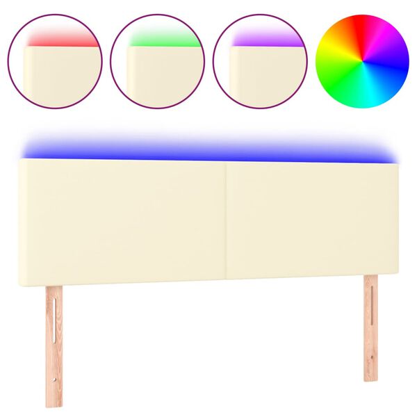 vidaXL gultas galvgalis ar LED, 144x5x78/88cm, krēmkrāsas mākslīgā āda