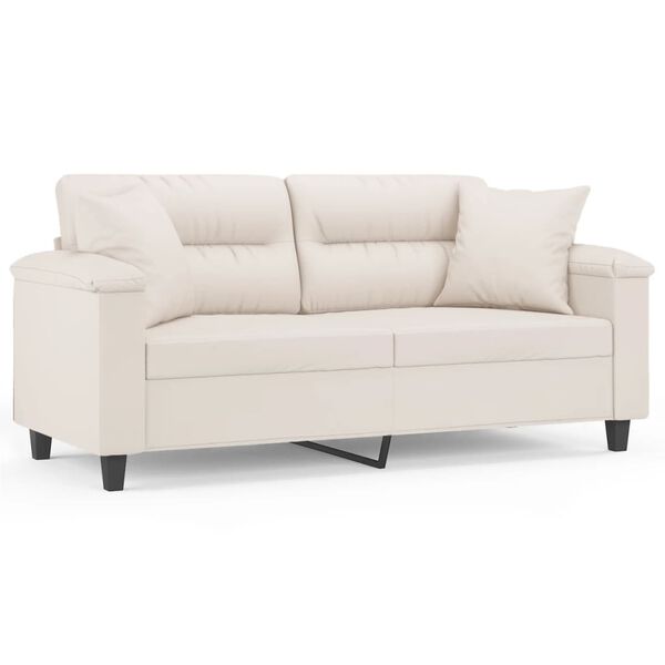 vidaXL divvietīgs dīvāns ar spilveniem, bē&scaron;s, 140 cm, audums