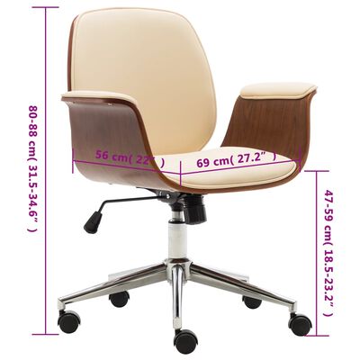 vidaXL biroja krēsls, izliekts koks un mākslīgā āda, krēmkrāsa