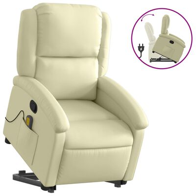 vidaXL paceļams atpūtas krēsls, krēmkrāsas dabīgā āda