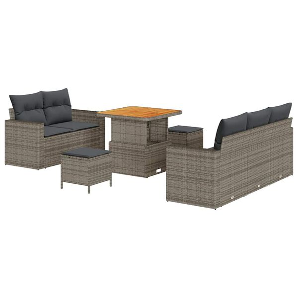 vidaXL Dārza dīvānu komplekts ar spilvenu 8 pcs Pelēka poliratāns