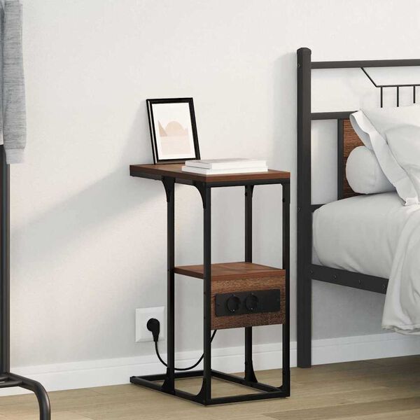 vidaXL Nakts skapītis ar atvilktni brūna ozolkoka 41.5 x 26 x 60.5 cm