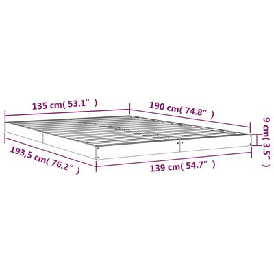 vidaXL gultas rāmis, 135x190 cm, priedes masīvkoks, divvietīgs