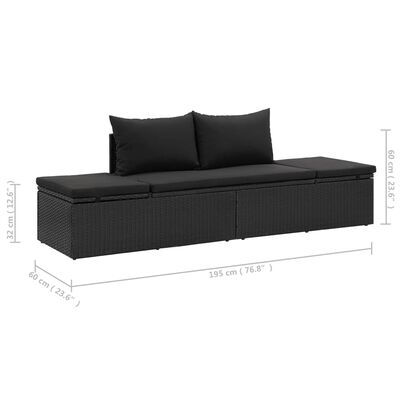 vidaXL sauļošanās gulta ar matračiem, melns PE pinums