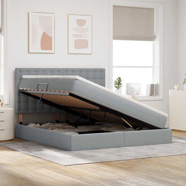 vidaXL Gulta ar uzglabā&scaron;anas vietu un LED Gai&scaron;i pelēks 160 x 200 cm