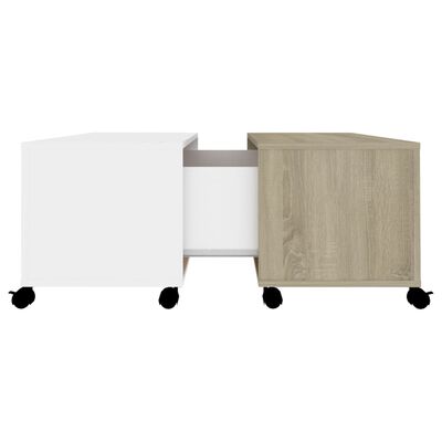 vidaXL kafijas galdiņš, balts, ozolkoka, 75x75x38 cm, skaidu plāksne