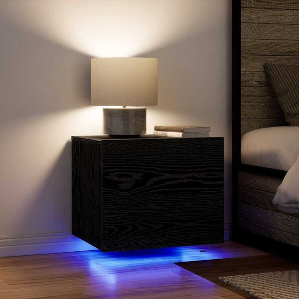 vidaXL Nakts skapītis Melns ozolkoks 50 x 39 x 41 cm Inženierijas koks