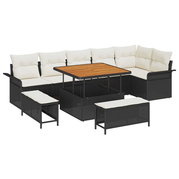 vidaXL Dārza dīvānu komplekts ar spilvenu 9 pcs Melns un Krēmkrāsa