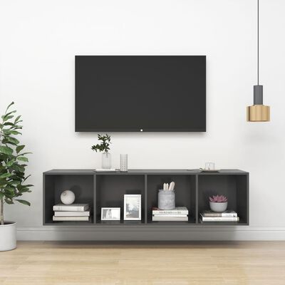 vidaXL sienas TV plaukts, pelēks, 37x37x142,5 cm, skaidu plāksne