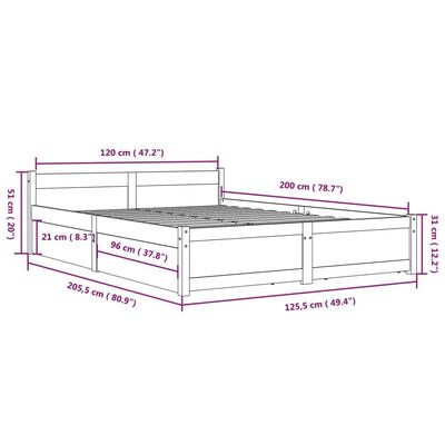 vidaXL gultas rāmis ar atvilktnēm, balts, 120x200 cm