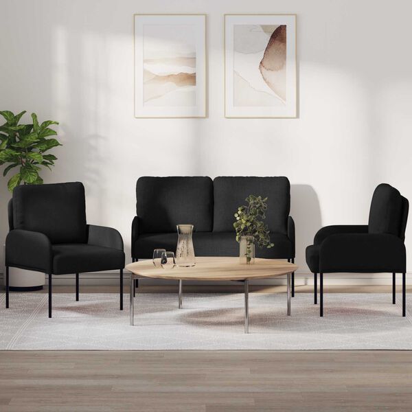 vidaXL Dīvāna komplekti 3 pcs Melna 115 x 56 x 80 cm Saplāksnis