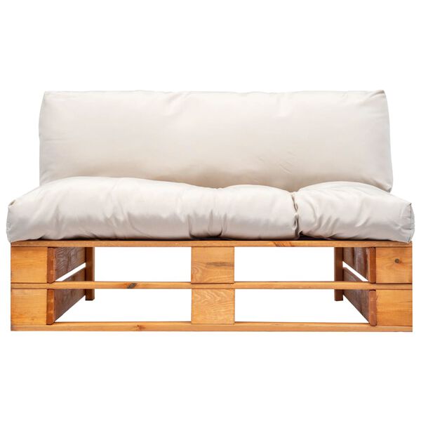 vidaXL dārza palešu dīvāns ar smilškrāsas matračiem, priedes koks