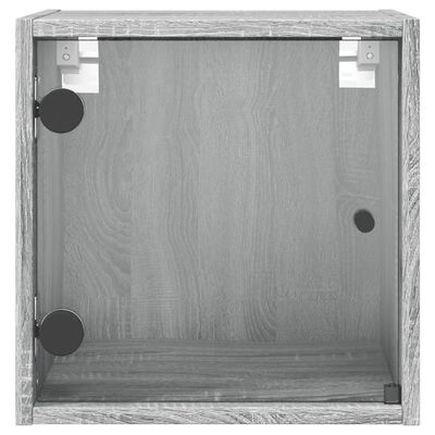 vidaXL naktsskapītis ar stikla durvīm, pelēka ozola, 35x37x35 cm