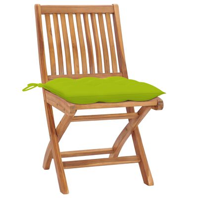 vidaXL dārza krēsli, 2 gab., spilgti zaļi matrači, masīvs tīkkoks