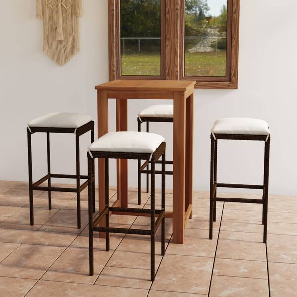 vidaXL 5-daļīgs dārza bāra mēbeļu komplekts ar matračiem, brūns