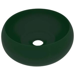 vidaXL izlietne, apaļa, 40x15 cm, matēta tum&scaron;i zaļa keramika