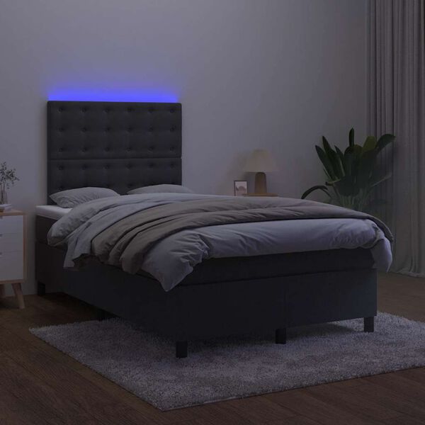 vidaXL atsperu gulta ar matraci, LED, melns samts, 120x190 cm
