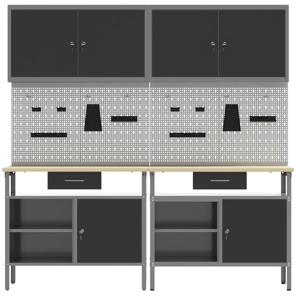 vidaXL Darbagalda komplekts ar atvilktni ar plauktu 8 pcs Melna