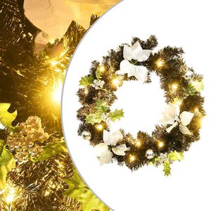 vidaXL Ziemassvētku vainags ar LED lampiņām, melns, 60 cm, PVC