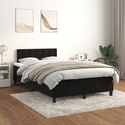vidaXL atsperu gulta ar matraci, melna samts, 120x200 cm