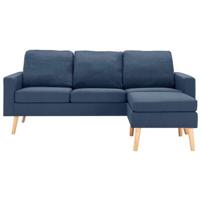 vidaXL trīsvietīgs dīvāns ar kājsoliņu, zils audums