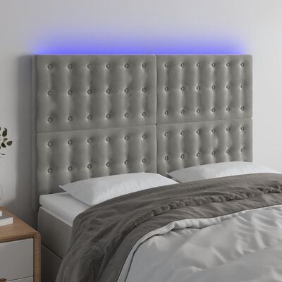 vidaXL gultas galvgalis ar LED, 144x5x118/128 cm, gaiši pelēks samts