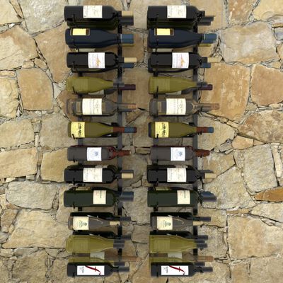 vidaXL sienas vīna pudeļu plaukti 72 pudelēm, 2 gab., melna dzelzs