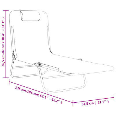 vidaXL saliekami sauļošanās krēsli, 2 gab., pelēks tekstilēns, tērauds