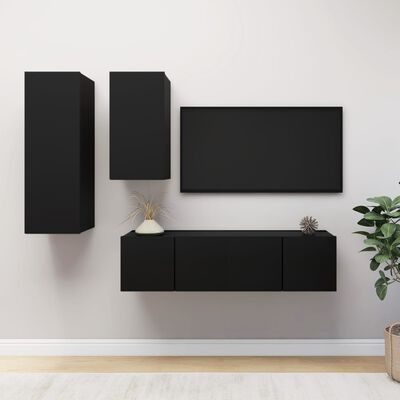 vidaXL 4-daļīgs TV plauktu komplekts, melns, skaidu plāksne
