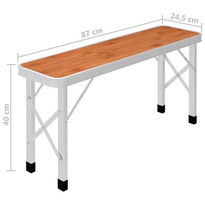 vidaXL saliekams kempinga galds ar 2 soliem, brūns, alumīnijs