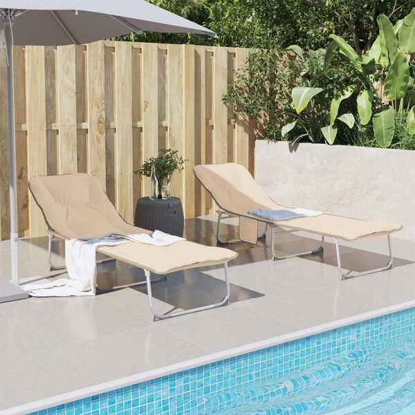 vidaXL saliekams sauļo&scaron;anās zvilnis, bē&scaron;s audums