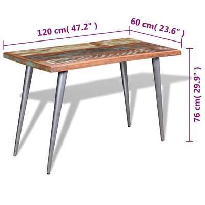 vidaXL virtuves galds, 120x60x76 cm, pārstrādāts masīvkoks