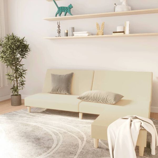 vidaXL divvietīga dīvāngulta ar kājsoliņu, krēmkrāsas audums