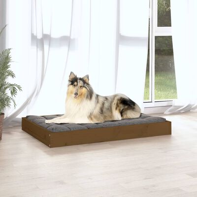 vidaXL suņu gulta, medus brūna, 91,5x64x9 cm, priedes masīvkoks