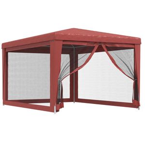 vidaXL svinību telts, ar 4 sieta sienām, 3x4 m, sarkana, HDPE