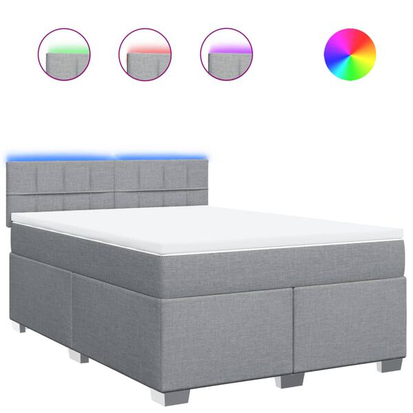 vidaXL atsperu gultas rāmis ar matraci, gai&scaron;i pelēka audums, 140x200cm