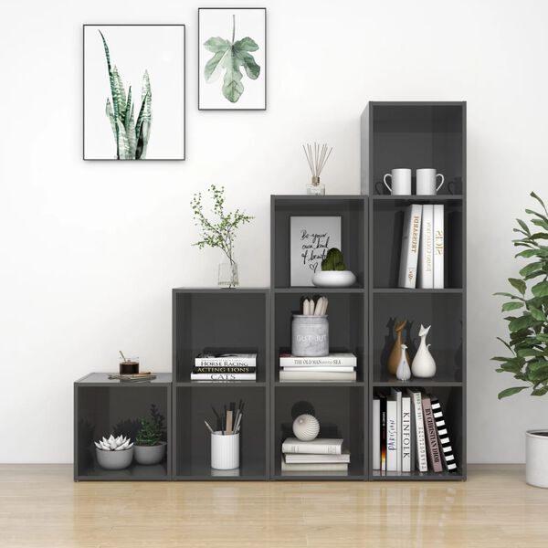 vidaXL 4-daļīgs TV plauktu komplekts, spīdīgi pelēks inženierijas koks