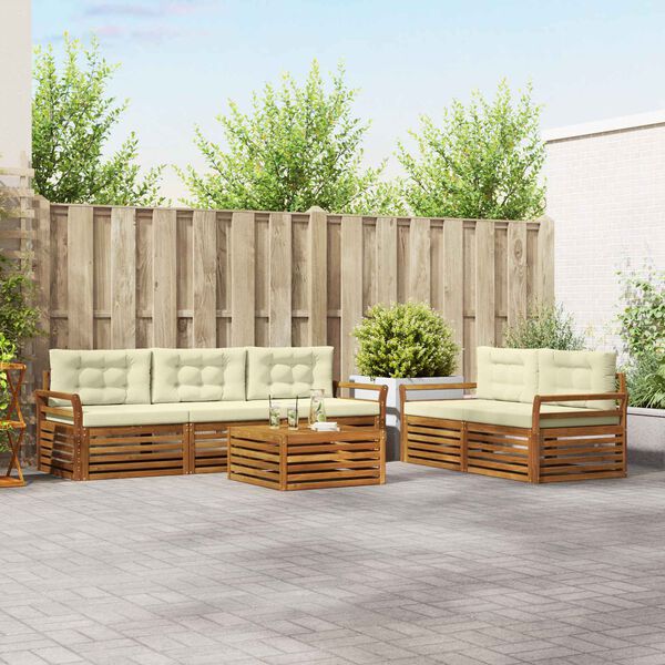 vidaXL Āra dīvānu komplekts ar spilvenu 6 pcs Dabisks un krējuma