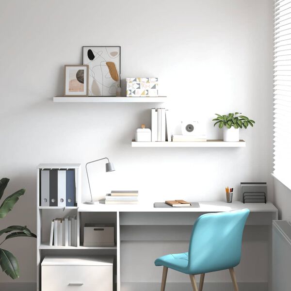 vidaXL sienas plaukti, 2 gab., balti, ozolkoka, 80x23,5x3,8 cm, MDF