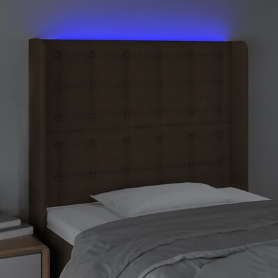 vidaXL gultas galvgalis ar LED, 83x16x118/128 cm, tumši brūns audums