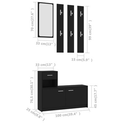vidaXL gaiteņa mēbeļu komplekts, 100x25x76,5 cm, melns, skaidu plāksne