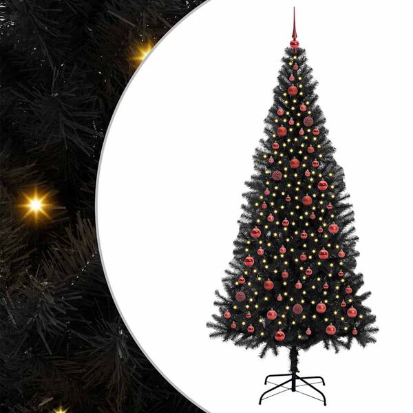 vidaXL Ziemassvētku eglīte su 300 LED ar statīvu Melna 210 cm PVC