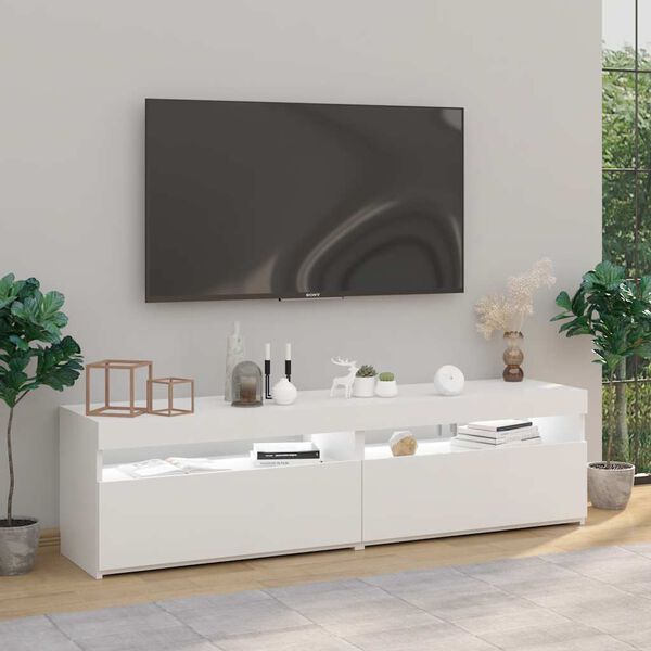 vidaXL TV skapī&scaron;i ar LED lampiņām, 2 gab., spīdīgi balti, 75x35x40 cm