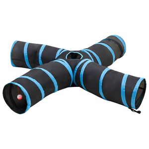 vidaXL kaķu tunelis, 4 virzienu, melns un zils, 25 cm, poliesters