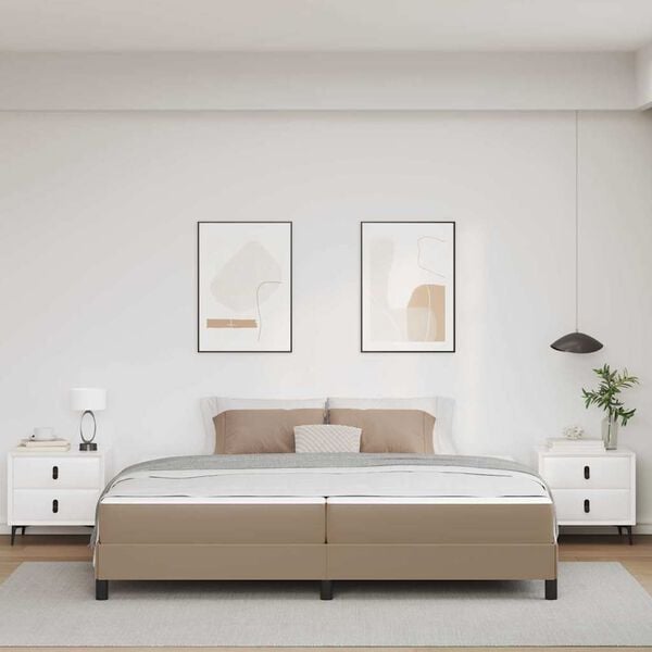 vidaXL Gultas rāmis ar matraci Kapučīno 200 x 200 cm audums