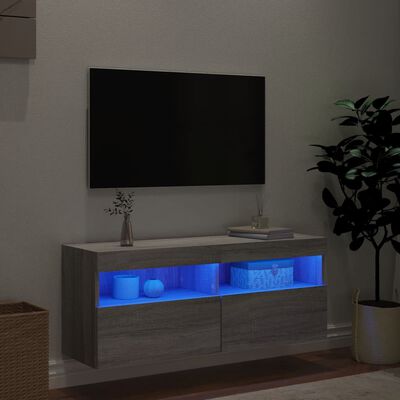 vidaXL TV skapītis ar LED lampiņām, pelēka ozola krāsa, 100x30x40 cm